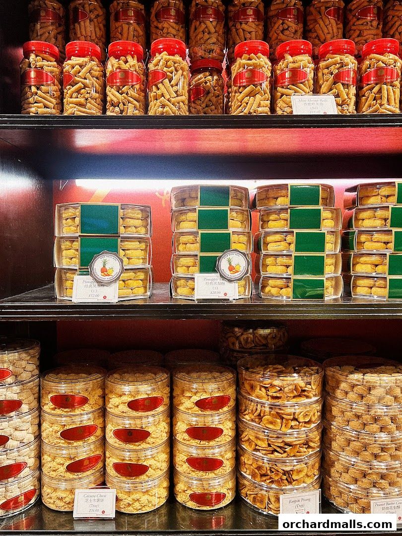 Shelves filled with various packaged cookies and snacks from Bengawan Solo.