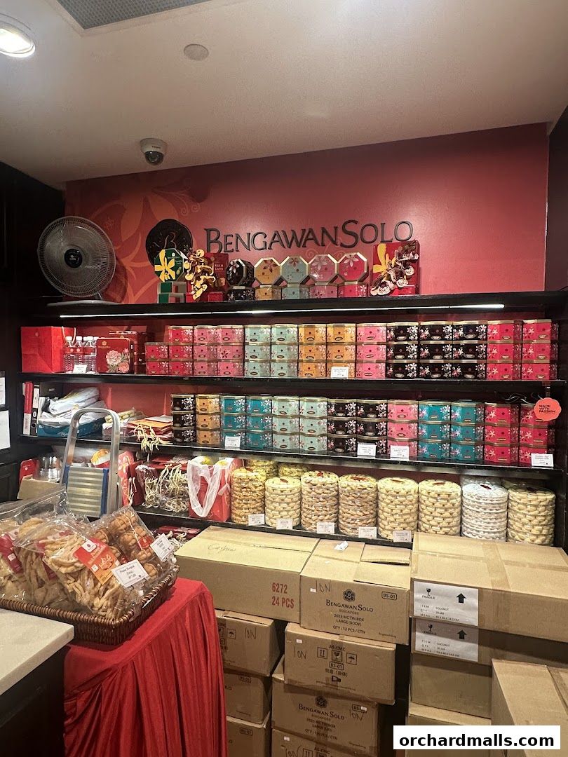 A display of assorted cookies and gift boxes at Bengawan Solo.
