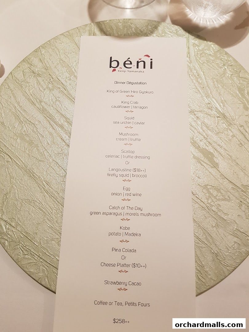 Menu page for béni Singapore