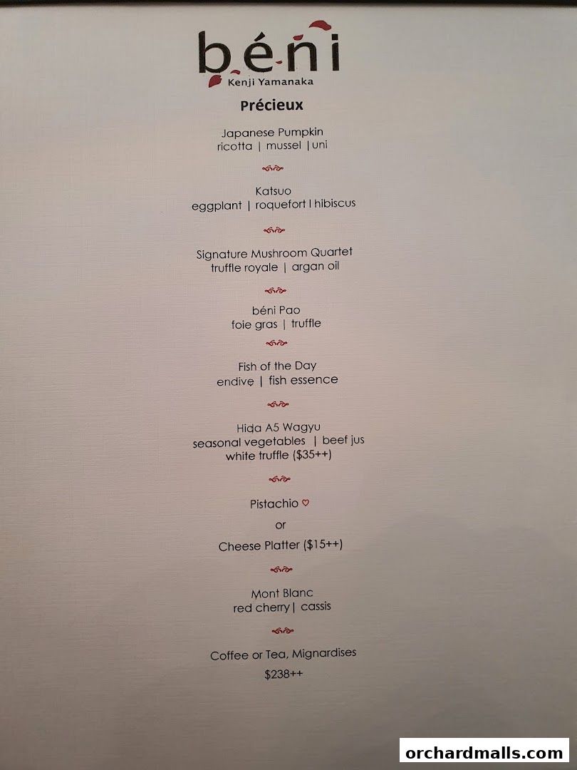 Menu page for béni Singapore