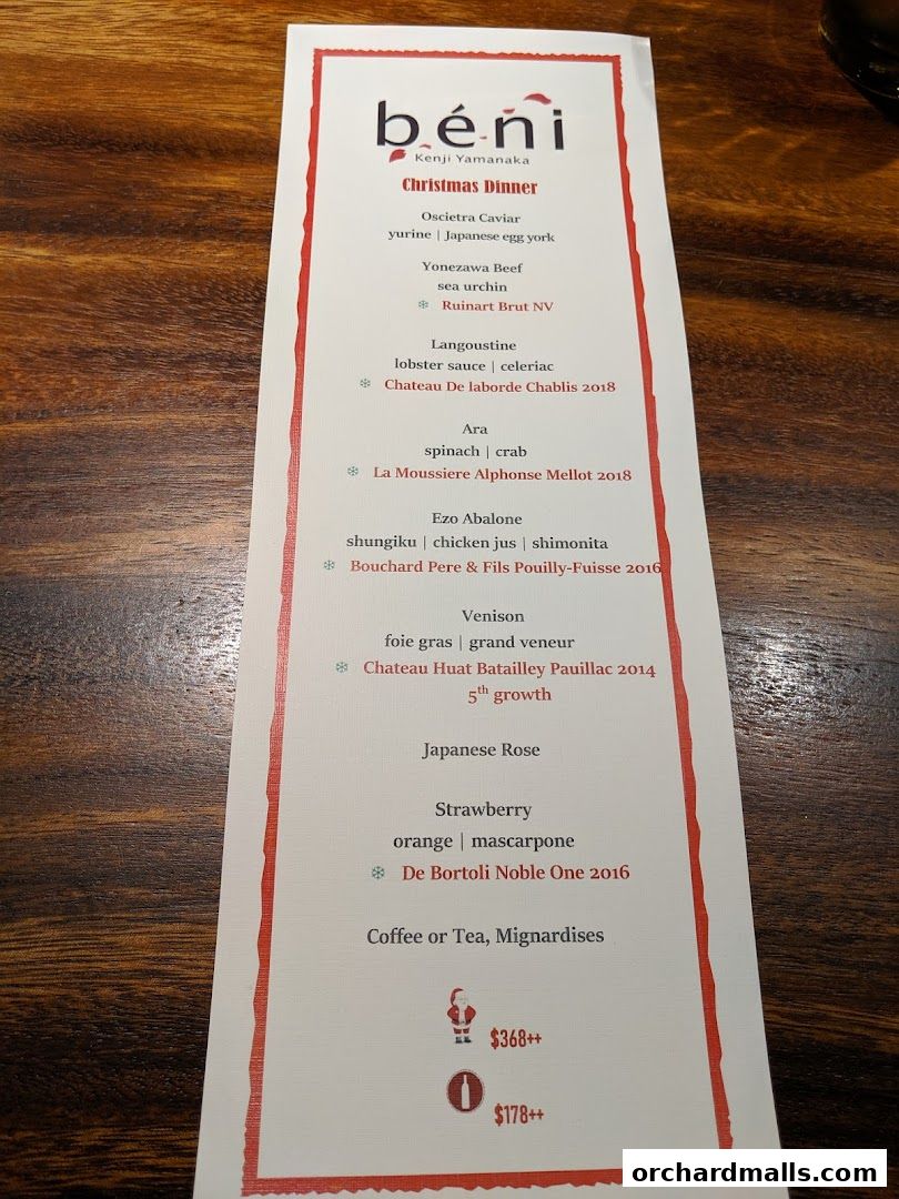 Menu page for béni Singapore