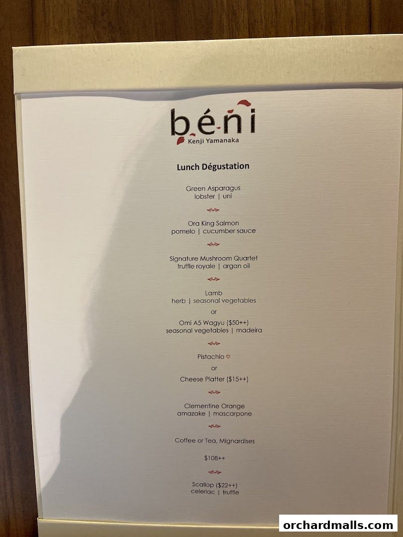 Menu page for béni Singapore
