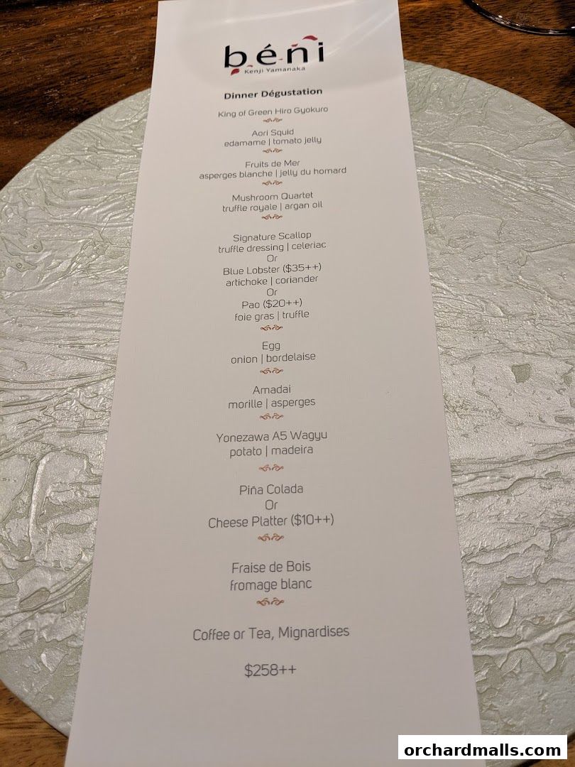 Menu page for béni Singapore