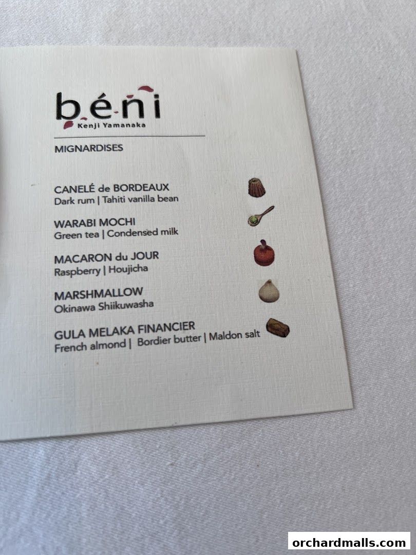 Menu page for béni Singapore