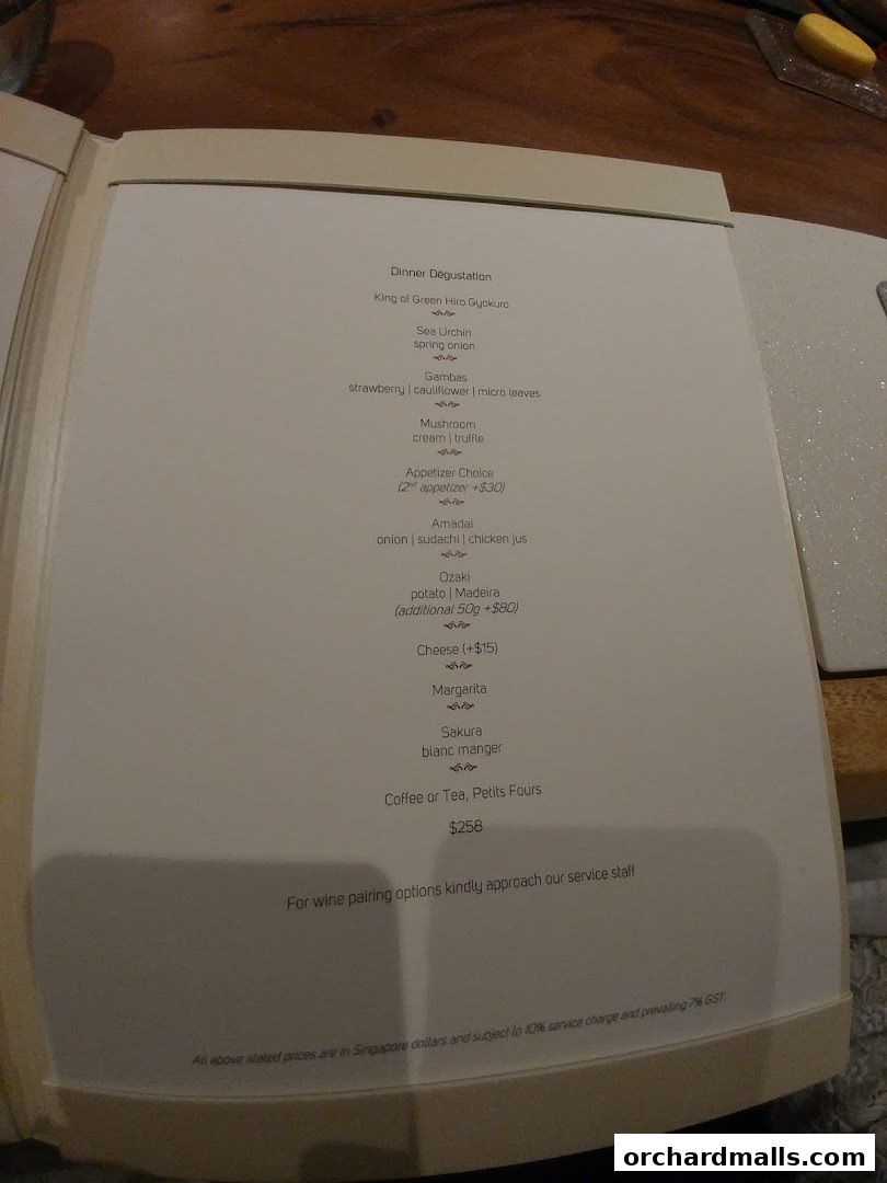 Menu page for béni Singapore