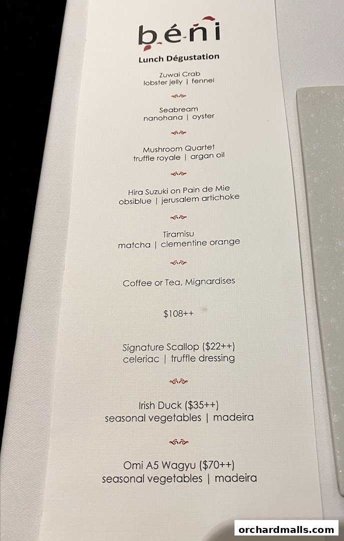 Menu page for béni Singapore