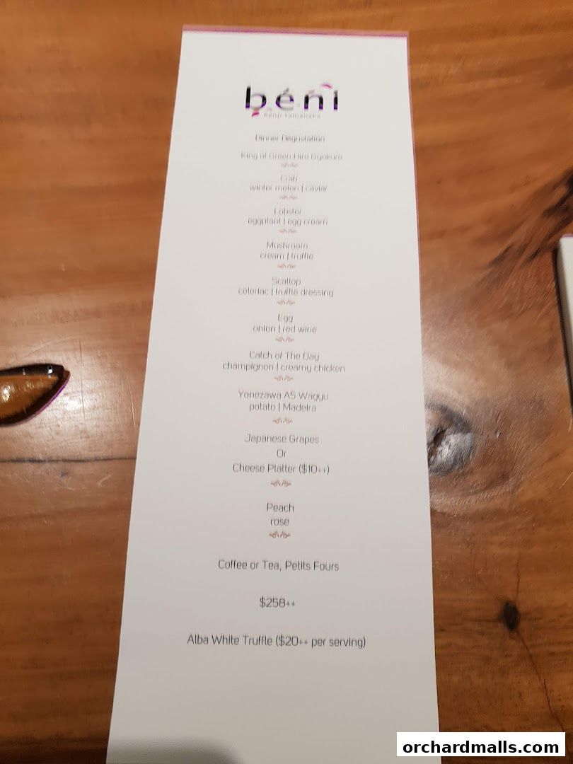 Menu page for béni Singapore