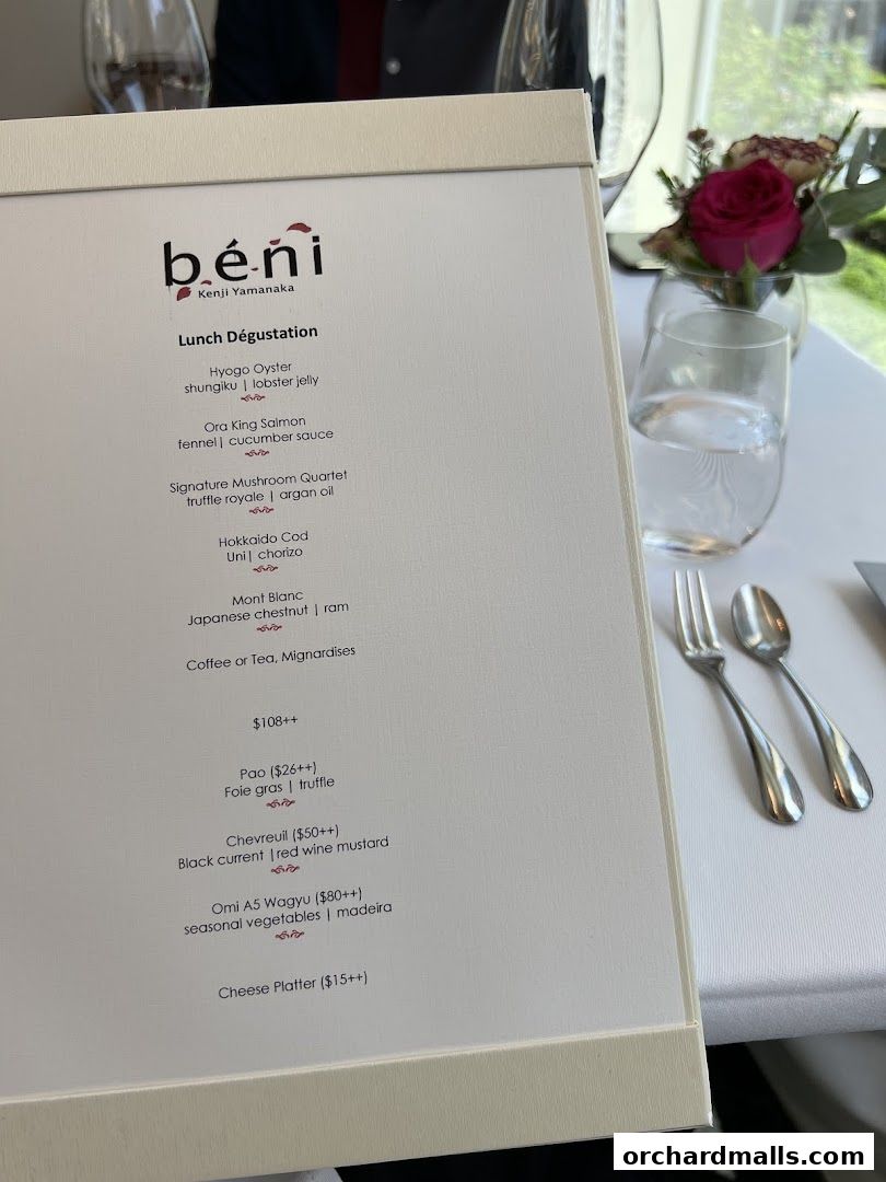 Menu page for béni Singapore