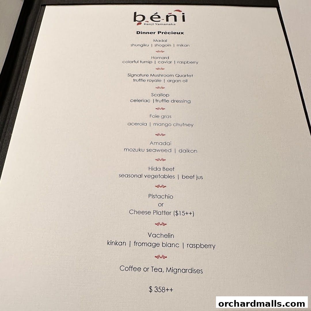 Menu page for béni Singapore