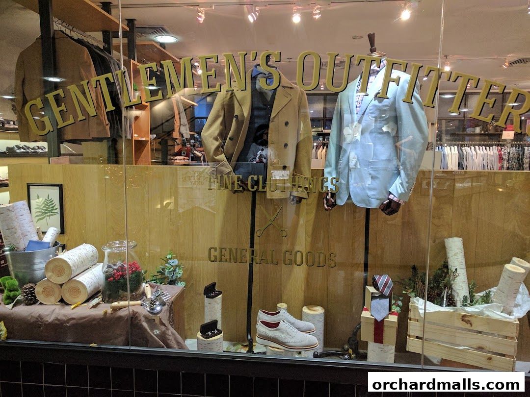Benjamin Barker, Wheelock Place shop window display featuring men's clothing and accessories.