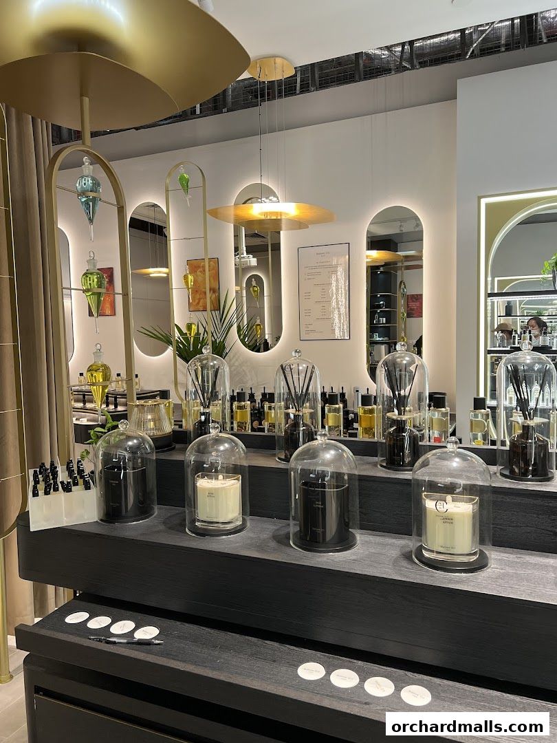 Elegant display of candles and diffusers at a bespoke fragrance house.