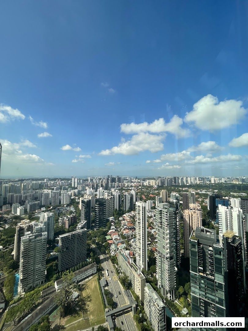 Panoramic view of a dense cityscape with numerous high-rise buildings under a clear blue sky.