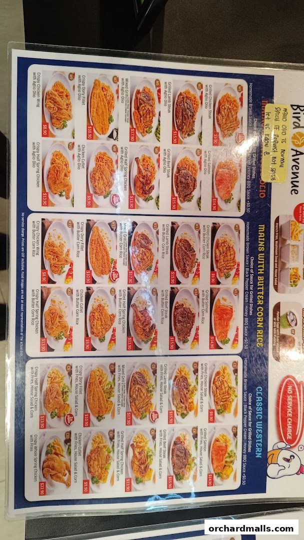 Menu page for Bird Avenue - The Centrepoint