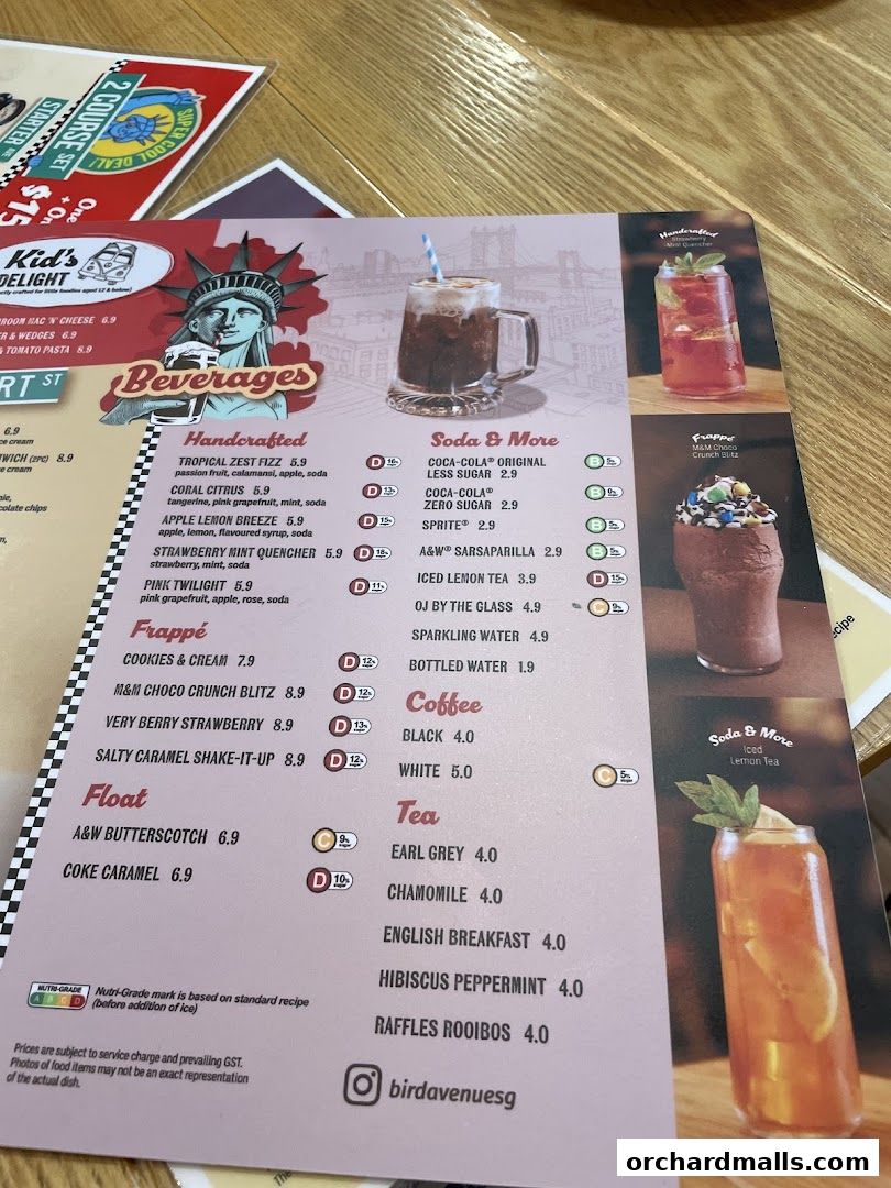 Menu page for Bird Avenue - The Centrepoint