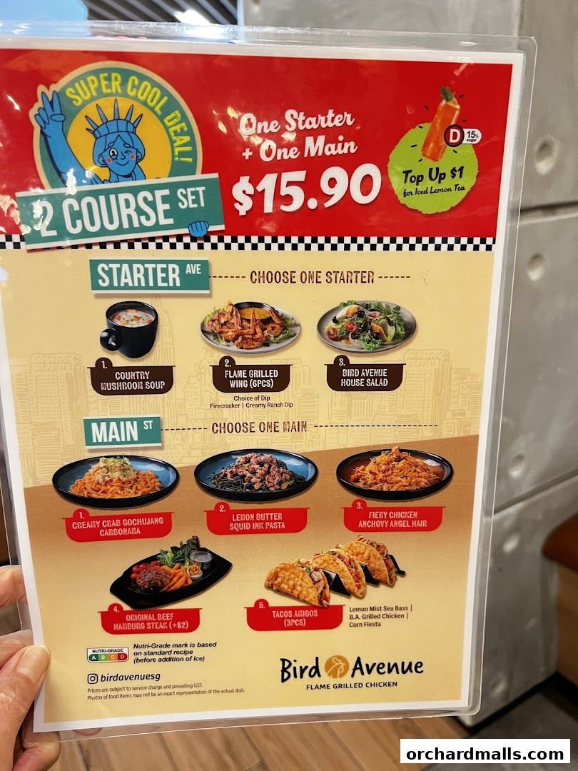 Menu page for Bird Avenue - The Centrepoint