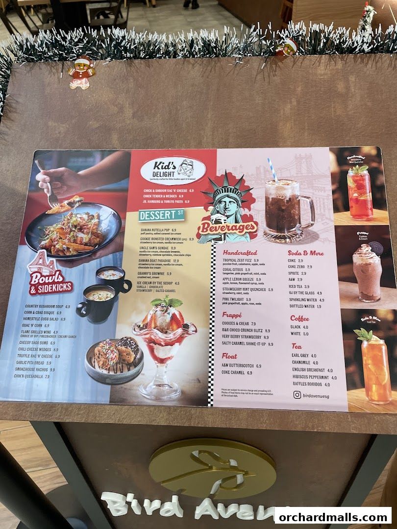 Menu page for Bird Avenue - The Centrepoint