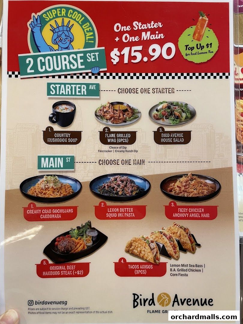 Menu page for Bird Avenue - The Centrepoint