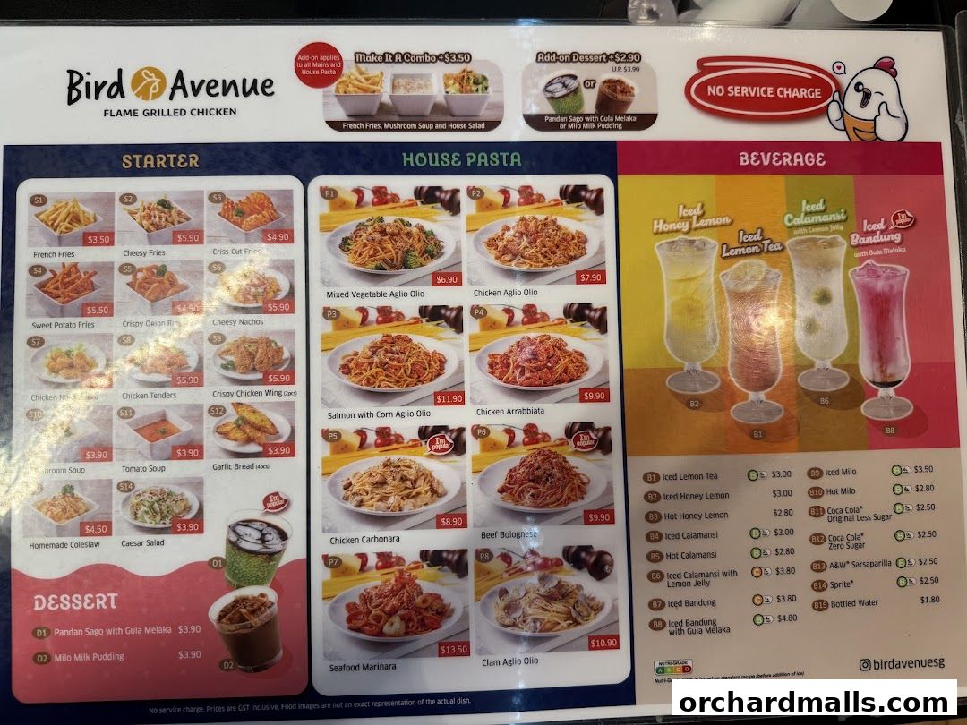 Menu page for Bird Avenue - The Centrepoint