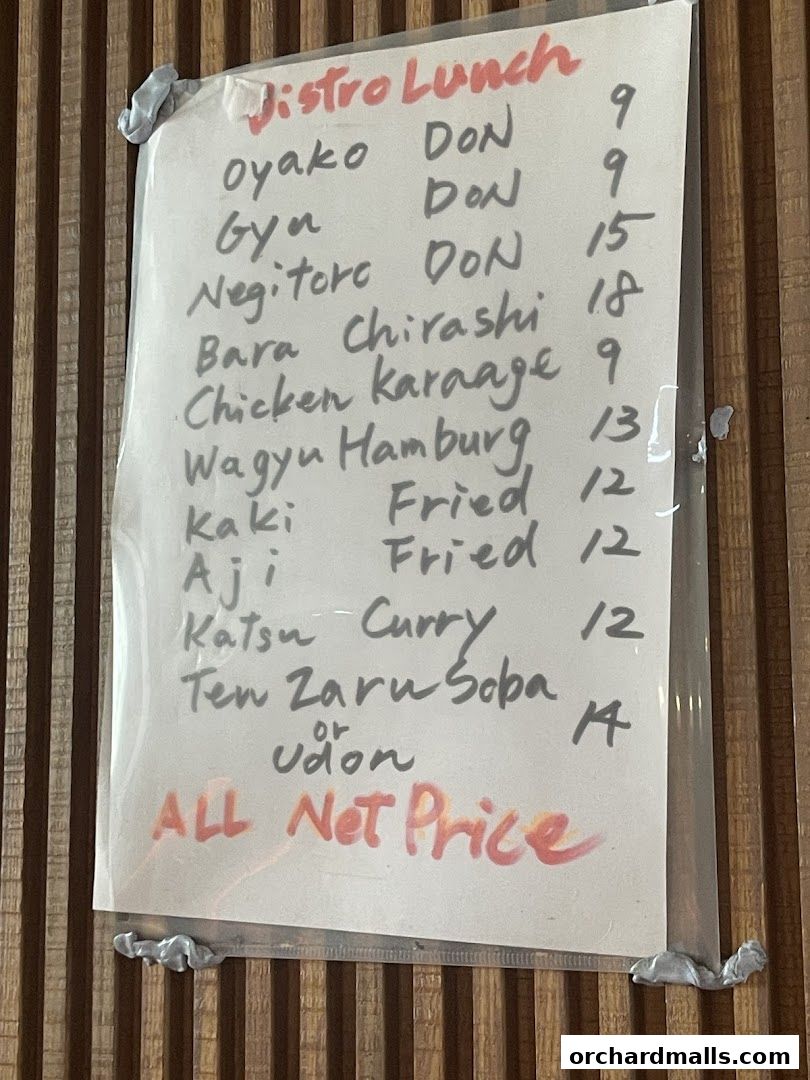 A handwritten lunch menu for Bistro Du Le Pin with various Japanese dishes and prices.