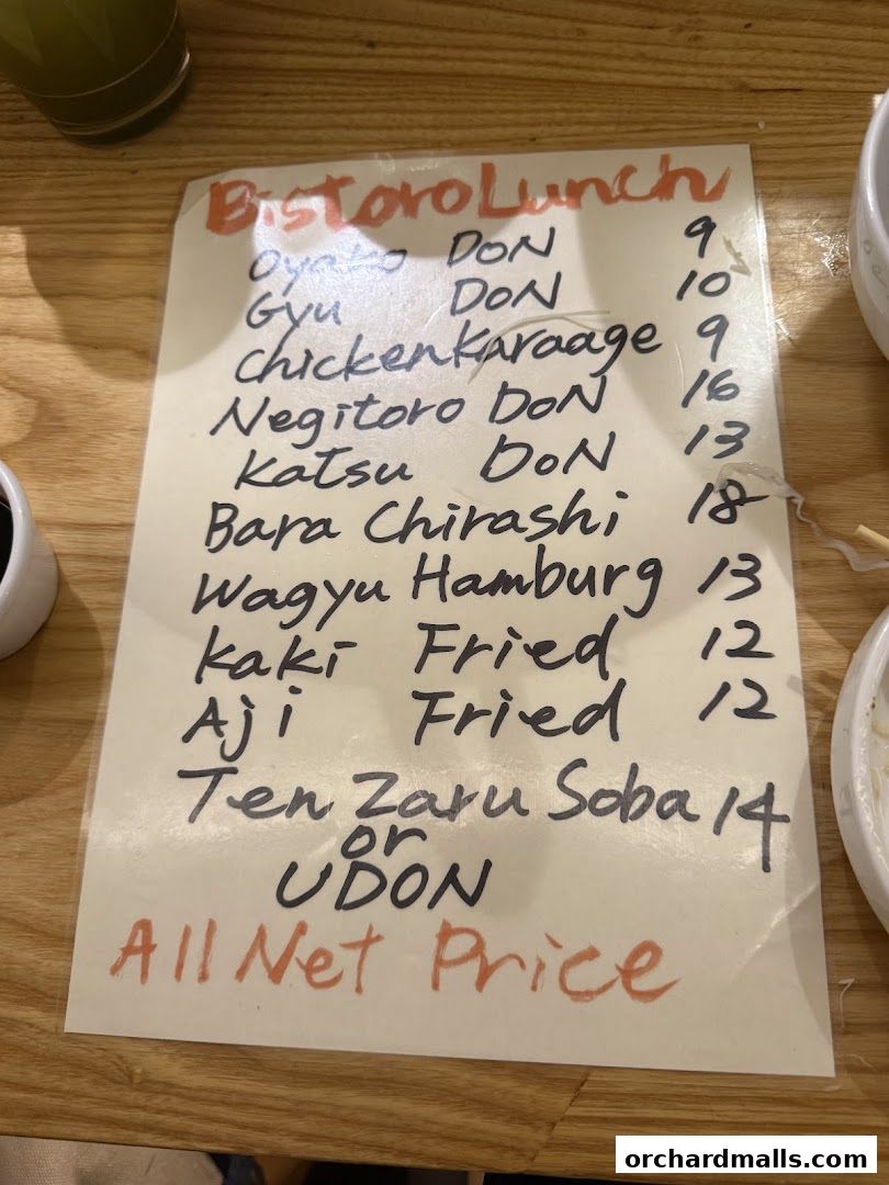 A handwritten lunch menu for Bistoro Du Le Pin with various Japanese dishes and prices.
