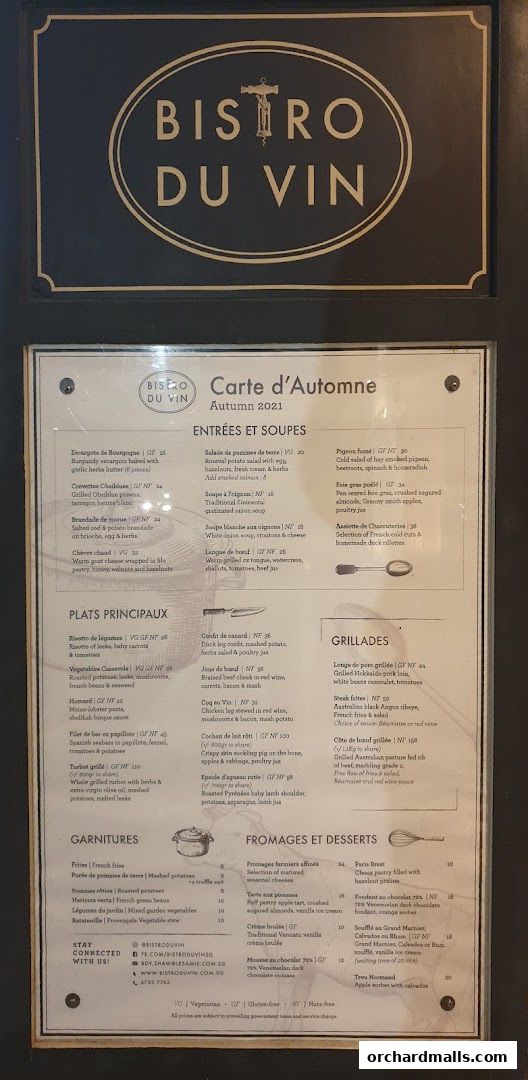 Menu page for Bistro Du Vin