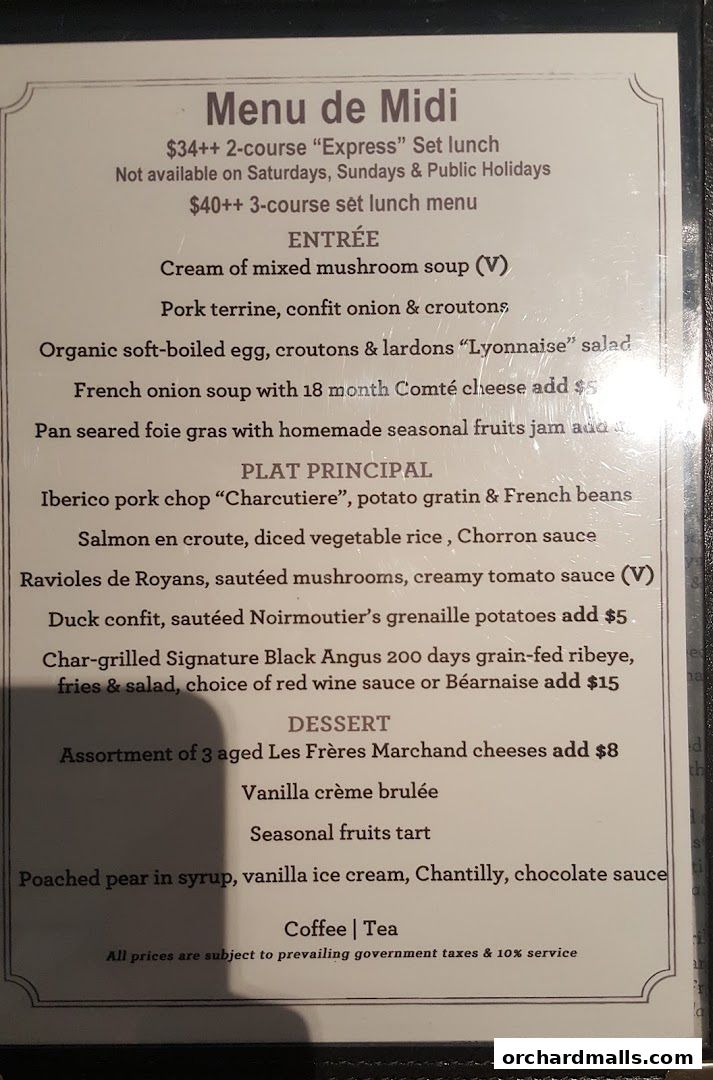 Menu page for Bistro Du Vin