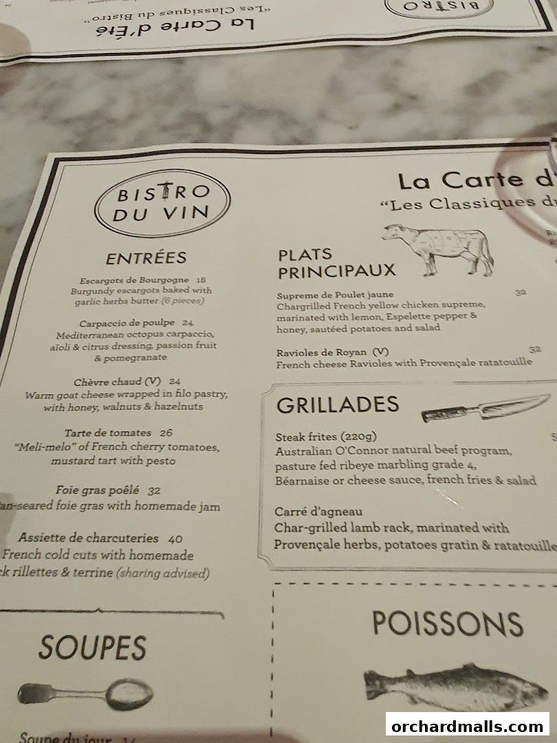 Menu page for Bistro Du Vin