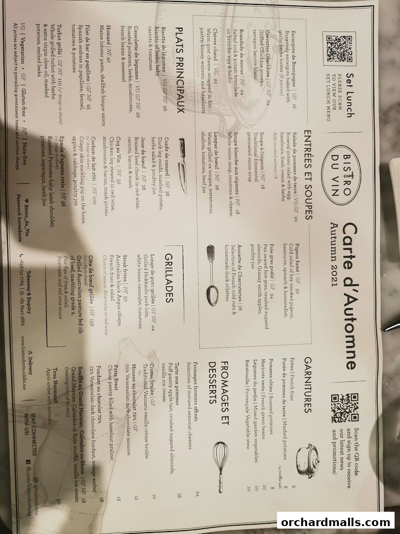 Menu page for Bistro Du Vin