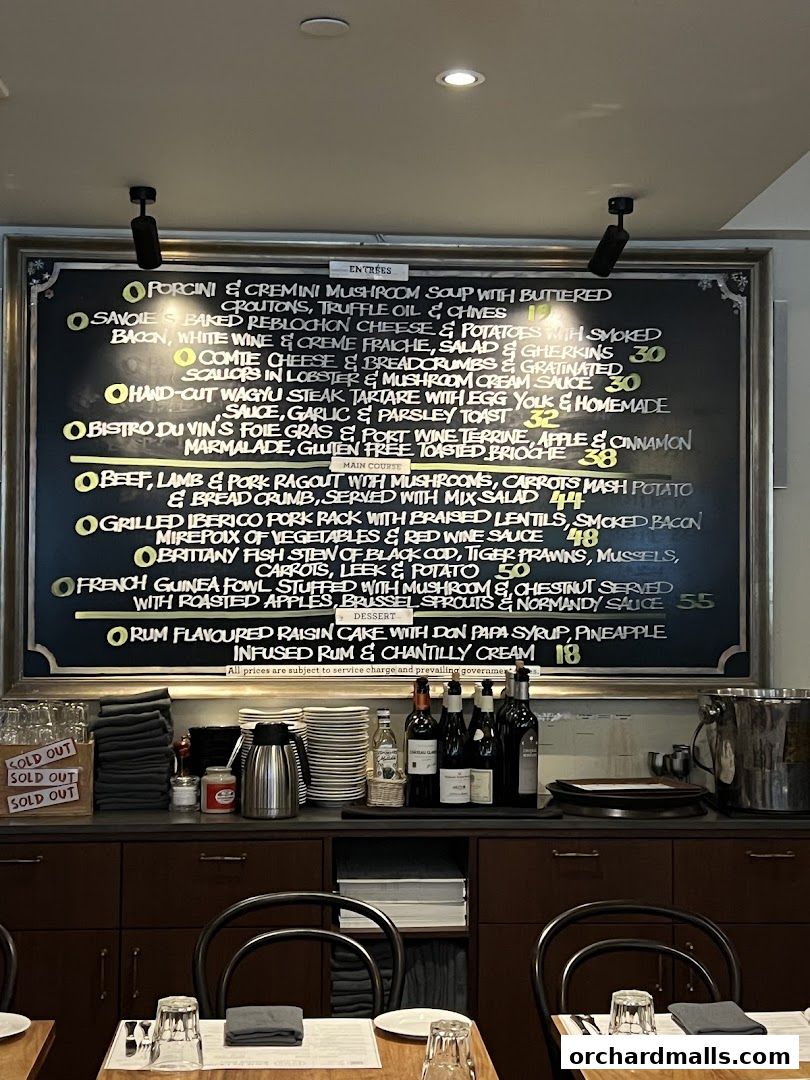 Menu page for Bistro Du Vin