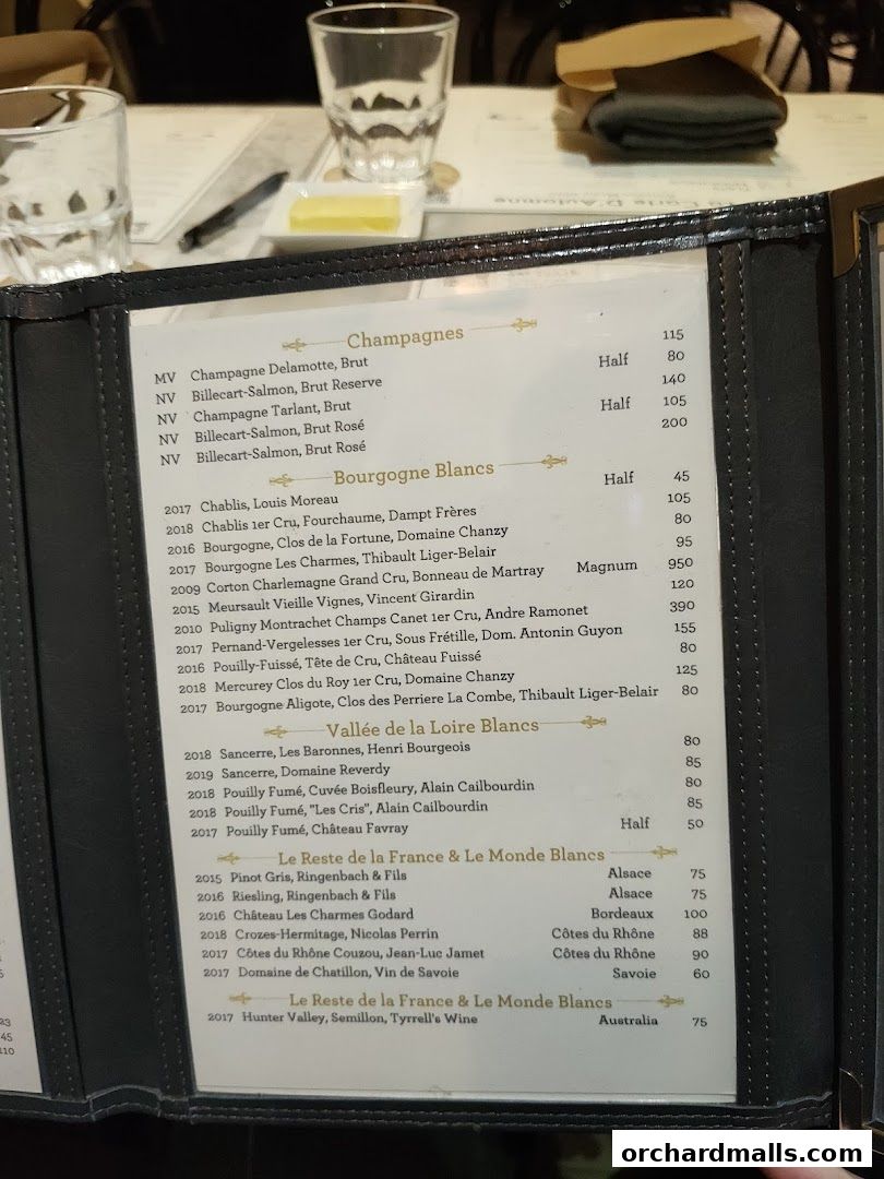 Menu page for Bistro Du Vin