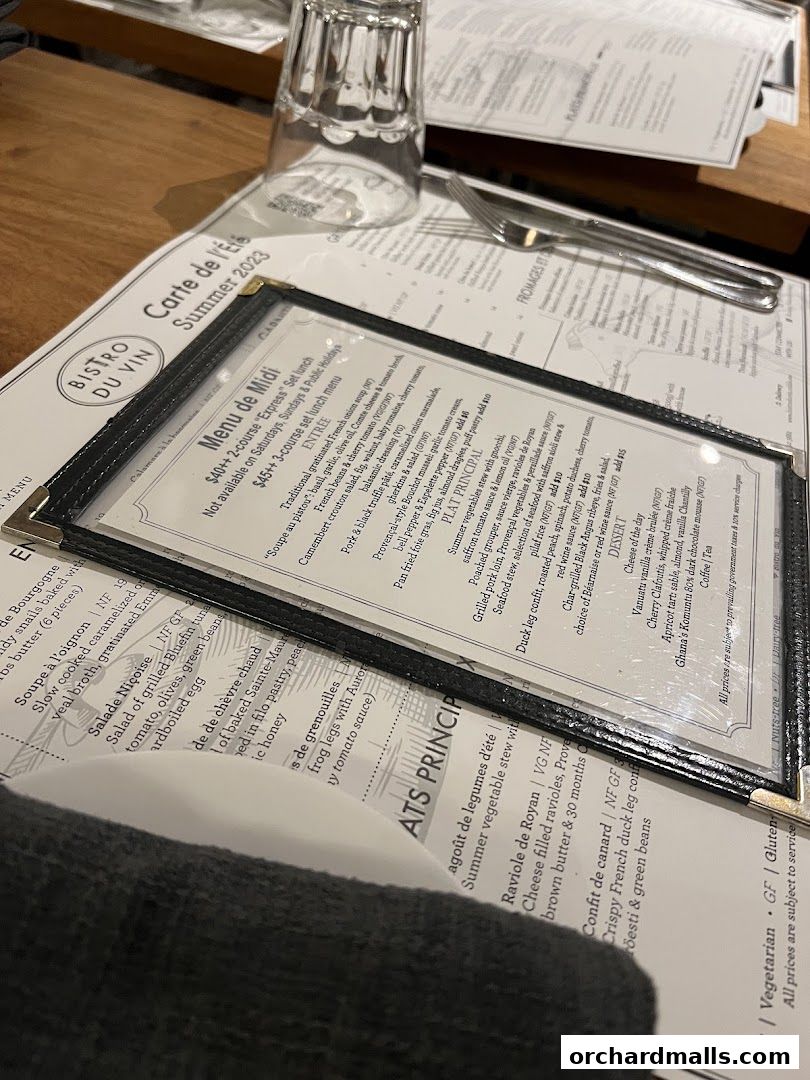 Menu page for Bistro Du Vin