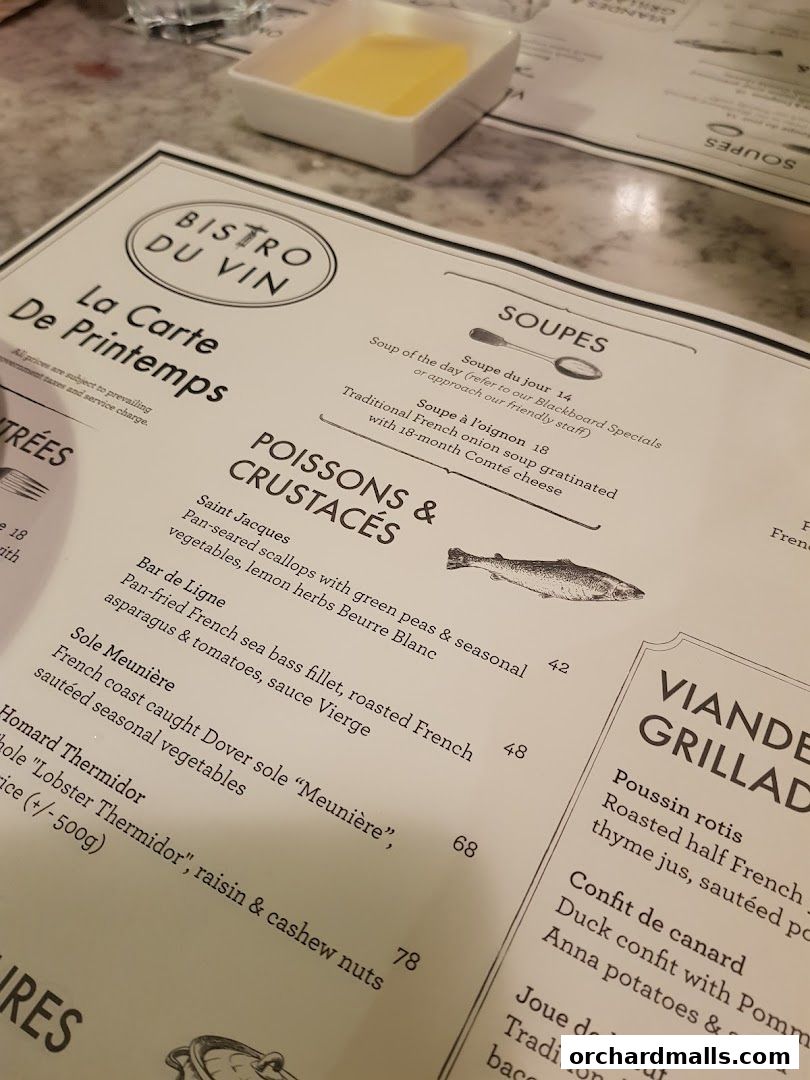 Menu page for Bistro Du Vin