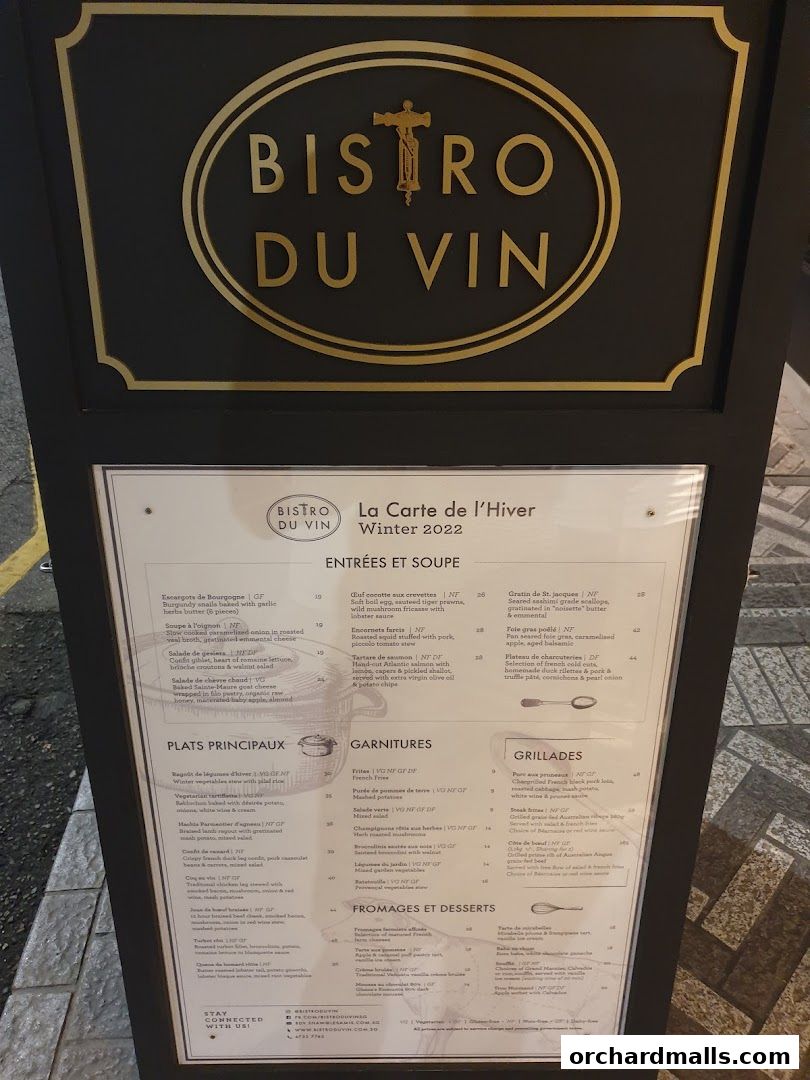 Menu page for Bistro Du Vin
