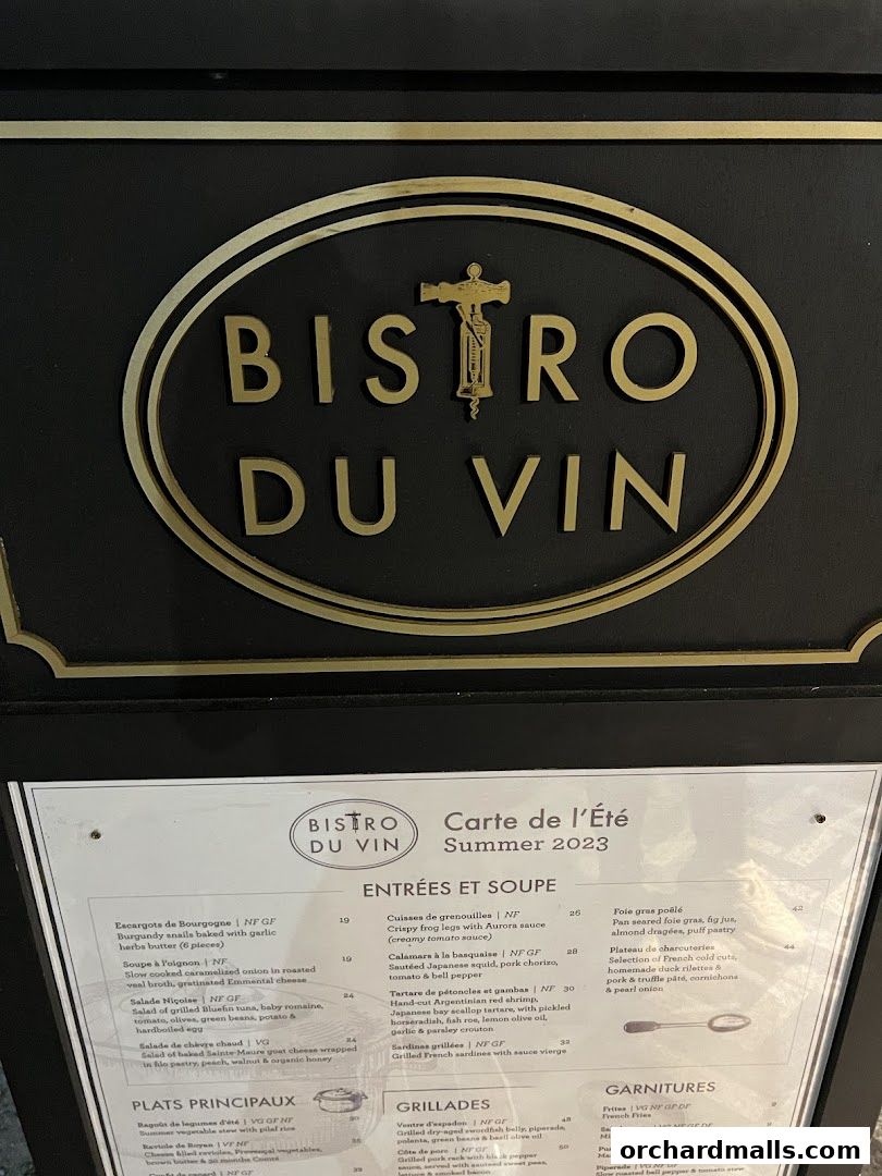 Menu page for Bistro Du Vin