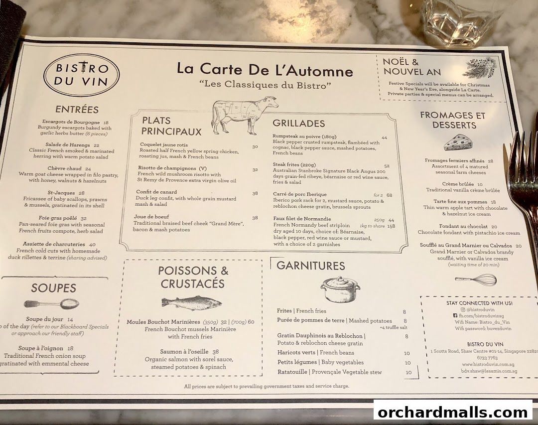 Menu page for Bistro Du Vin