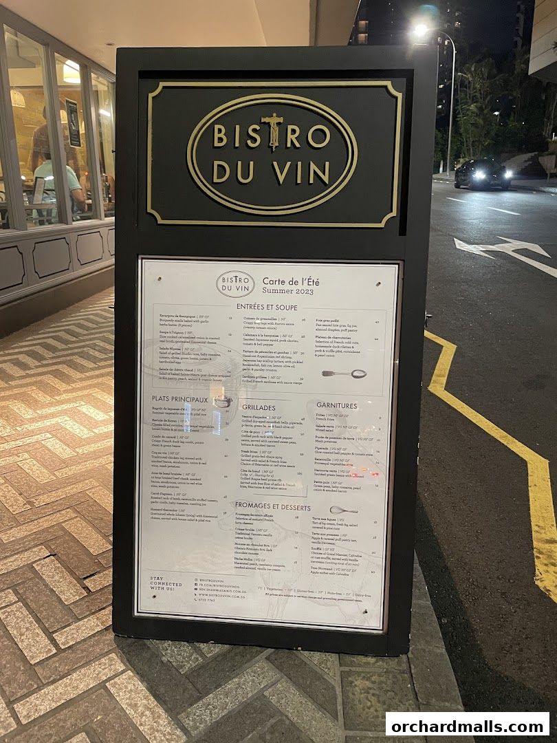 Menu page for Bistro Du Vin
