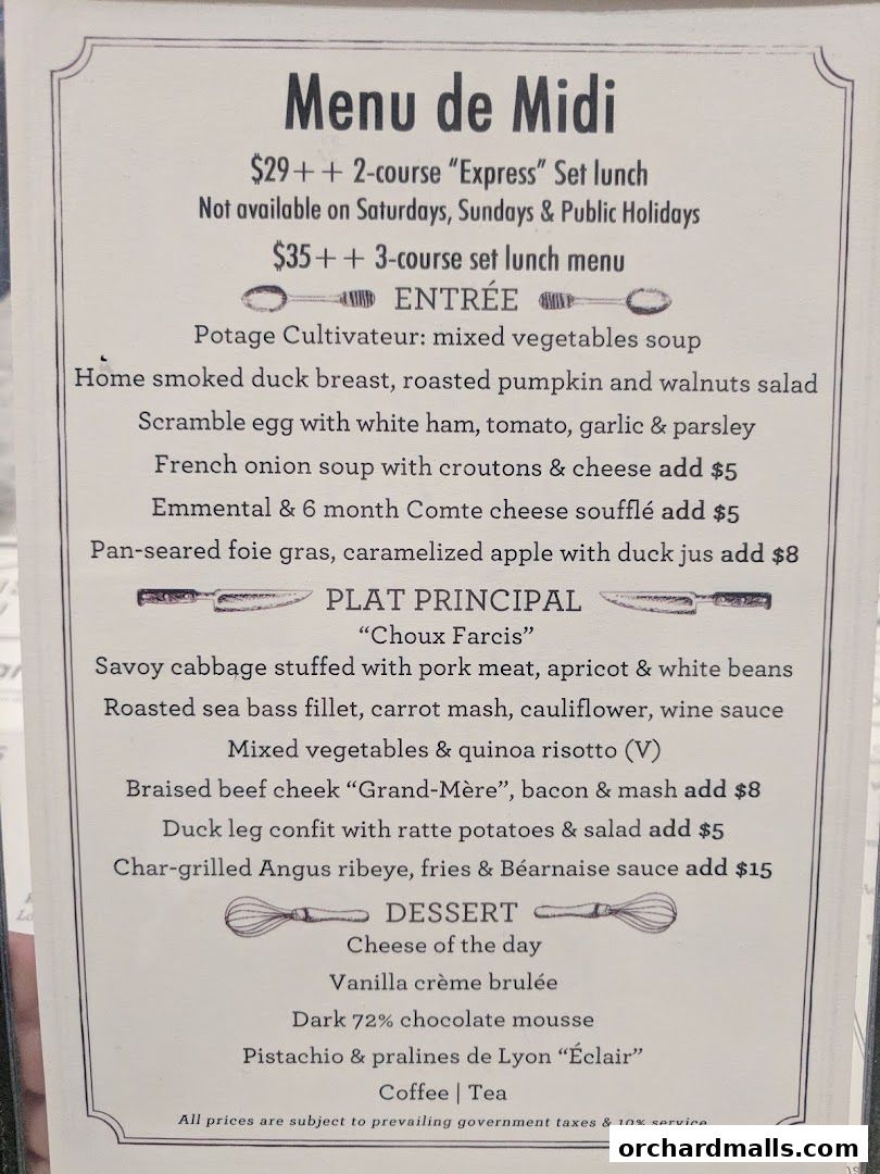 Menu page for Bistro Du Vin