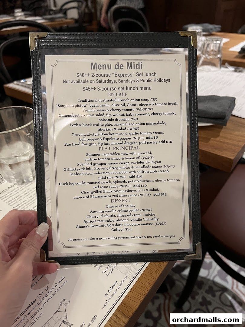 Menu page for Bistro Du Vin