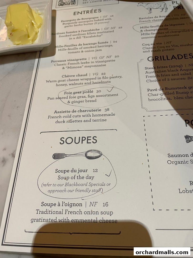 Menu page for Bistro Du Vin