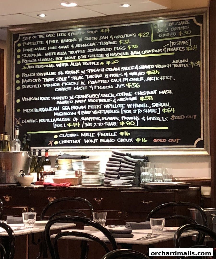 Menu page for Bistro Du Vin