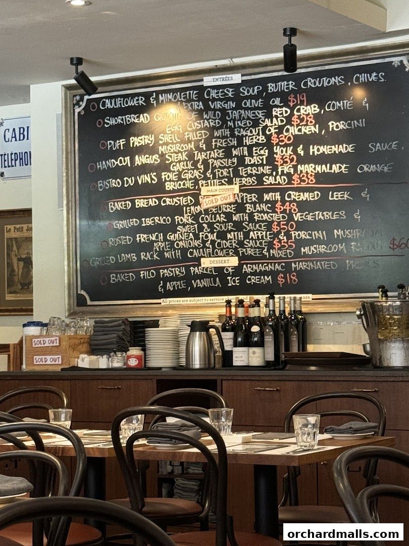 Menu page for Bistro Du Vin