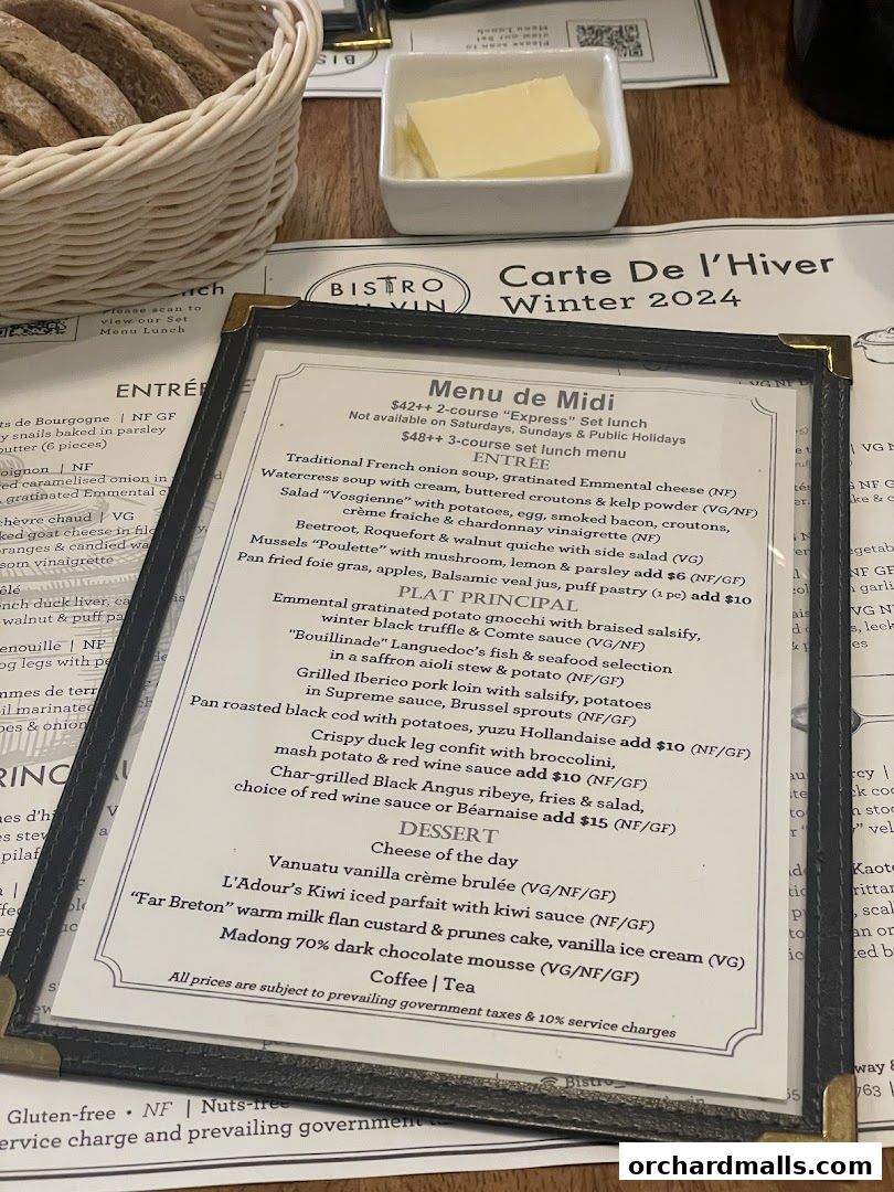 Menu page for Bistro Du Vin