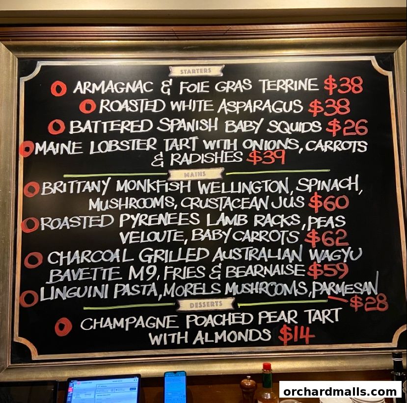 Menu page for Bistro Du Vin