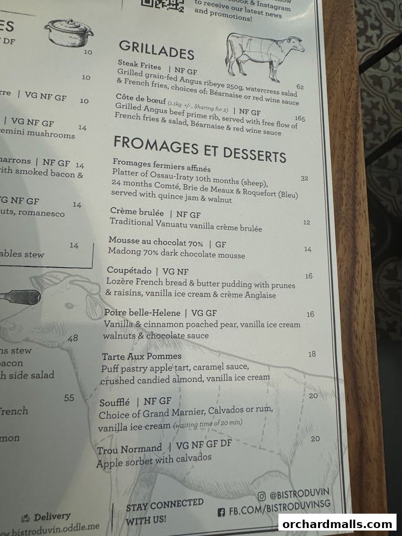 Menu page for Bistro Du Vin