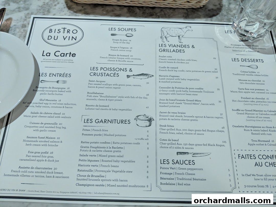 Menu page for Bistro Du Vin