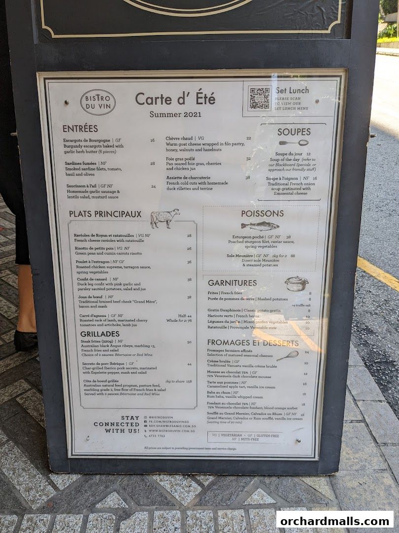 Menu page for Bistro Du Vin