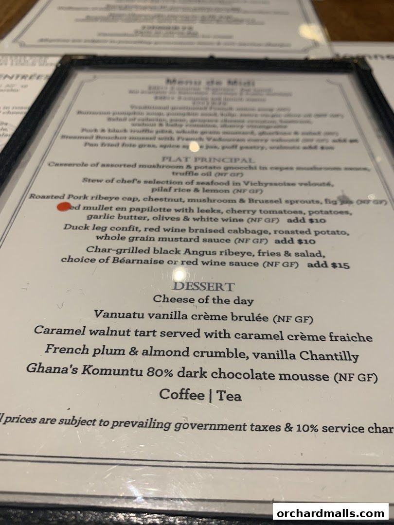 Menu page for Bistro Du Vin