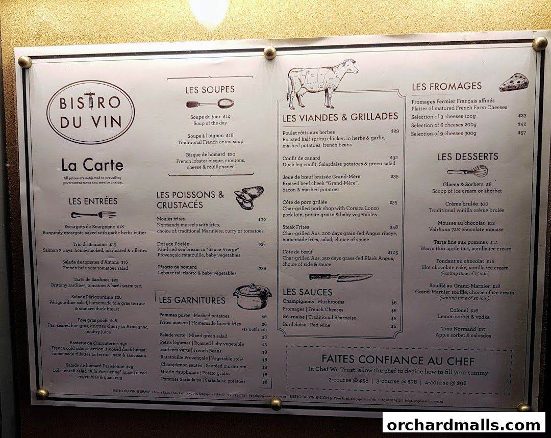 Menu page for Bistro Du Vin