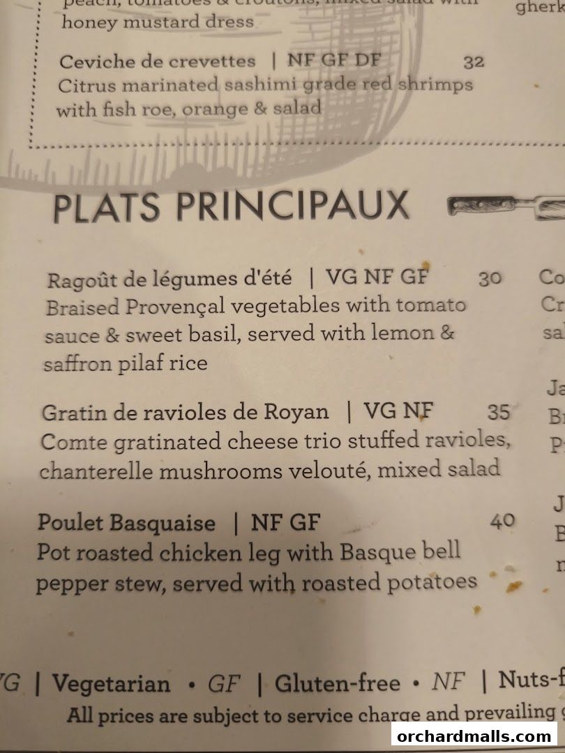 Menu page for Bistro Du Vin