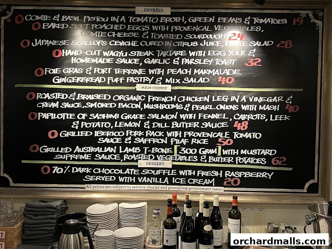 Menu page for Bistro Du Vin
